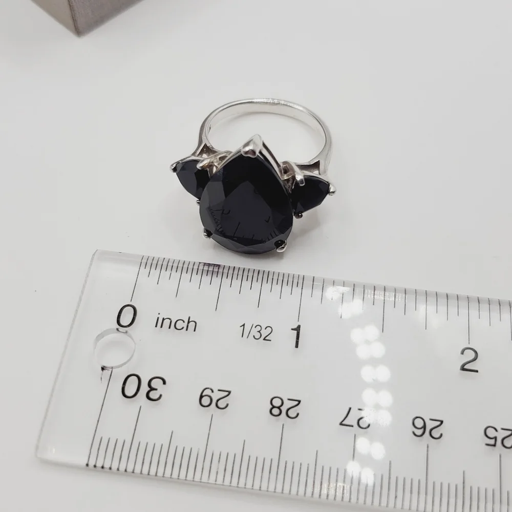 22 Carat Pear & Trillion Thai Black Spinel Platinum | 925 Sterling Silver Ring